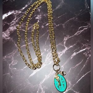 Plunder Gold-Tone Chain Necklace with Turquoise Oval Key Charm